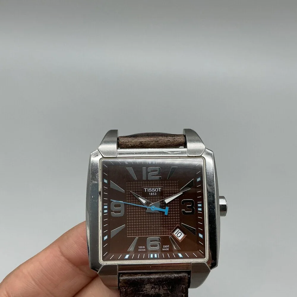 Tissot Men Watch 37mm Brown Dial Brown Leather Swiss Date T005.510.A New Battery